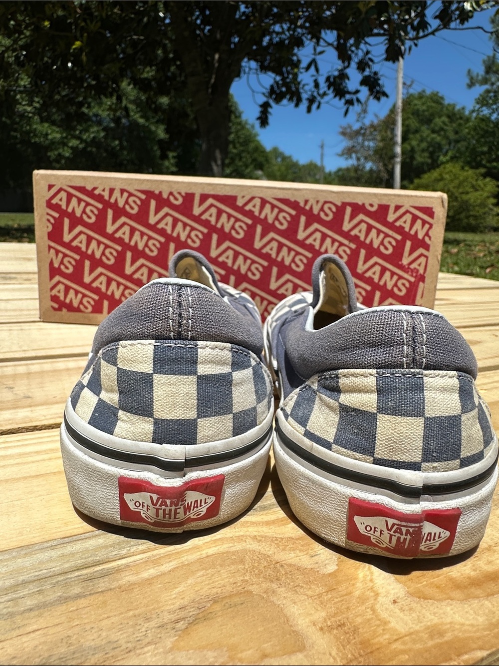 Vans Checkerboard Slip-On in Blue & Cream - Picture 3 of 7